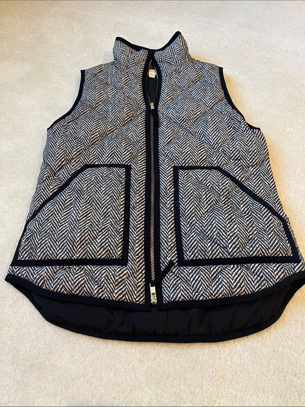 J. Crew Black & White Quilted Herringbone Vest